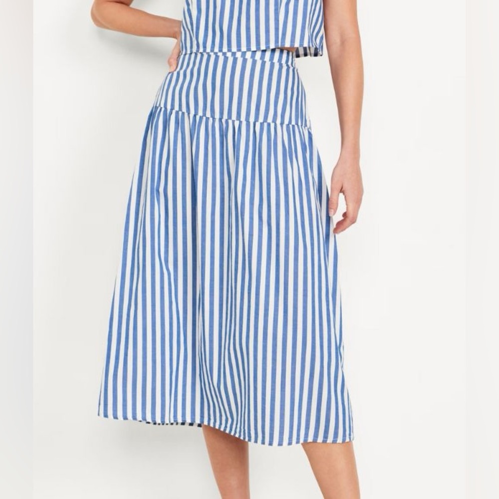 Striped Dropped Waist Midi Skirt